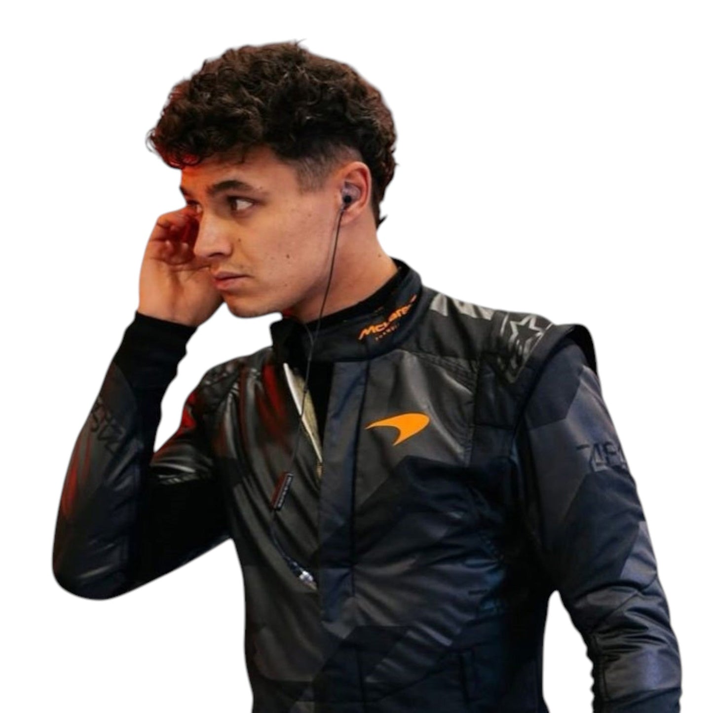 Lando Norris 2025 McLaren F1 team suit replica with official sponsor logos and papaya orange design
