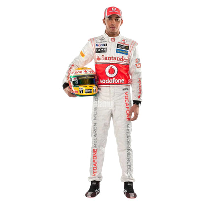 Lewis Hamilton 2012 McLaren F1 race suit replica silver Vodafone McLaren Mercedes design with red detailing and official sponsor logos from his final McLaren season