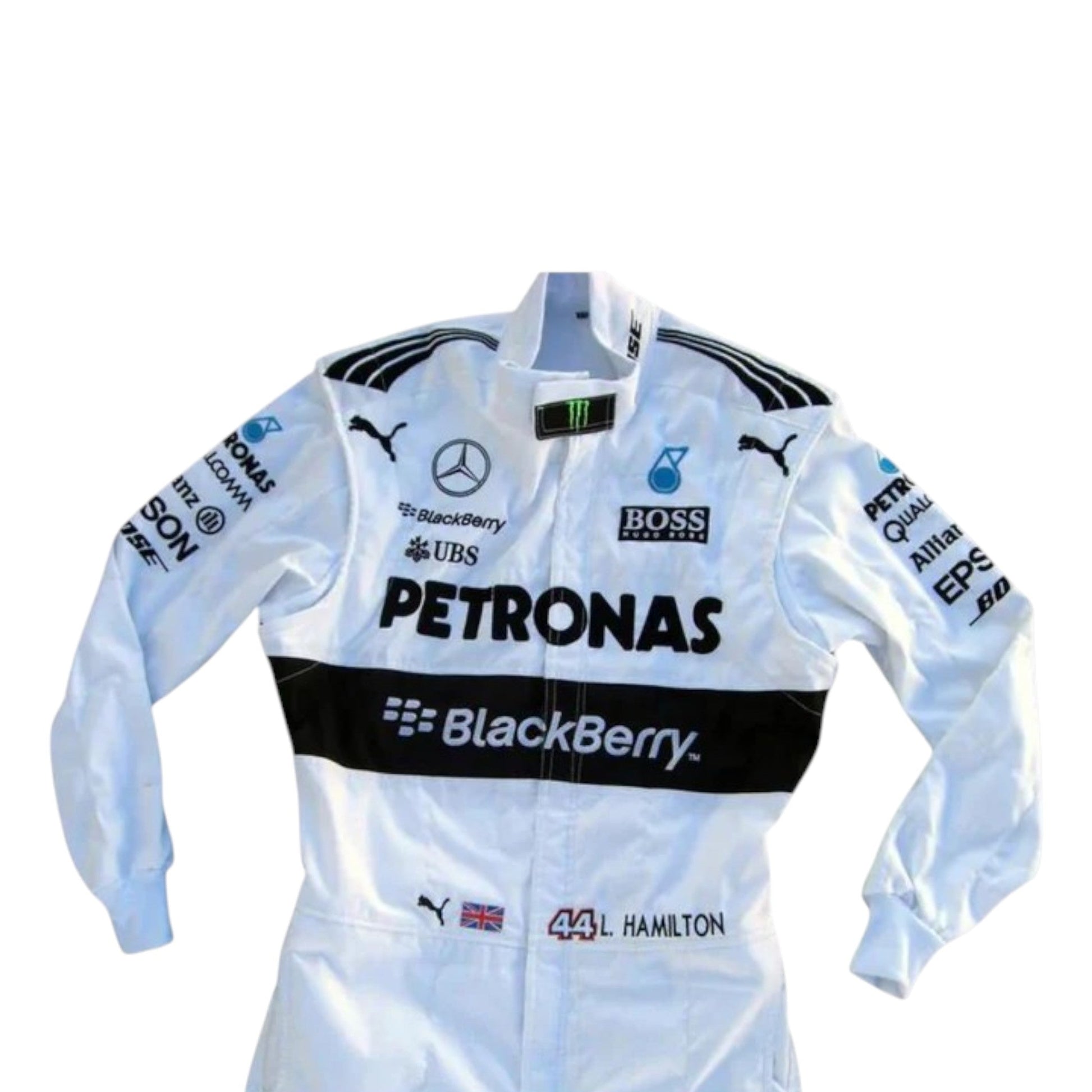Lewis Hamilton 2015 Mercedes Petronas F1 race suit replica with official sponsor branding