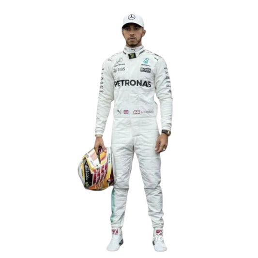 Lewis Hamilton 2017 Mercedes AMG Petronas F1 race suit replica with authentic sponsor branding