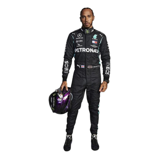 2021 Lewis Hamilton Mercedes AMG F1 race suit replica detailed Petronas team edition with authentic AMG race season design