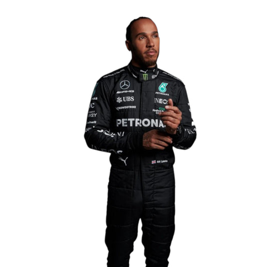 2023 Lewis Hamilton Mercedes F1 race suit replica authentic fan collectible featuring detailed AMG Petronas team design