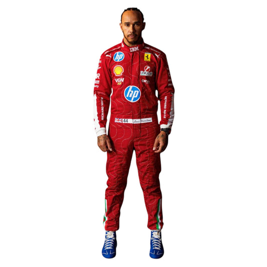 Lewis Hamilton 2025 Ferrari Monza GP F1 race suit replica featuring special Monza edition design and Ferrari team detailing
