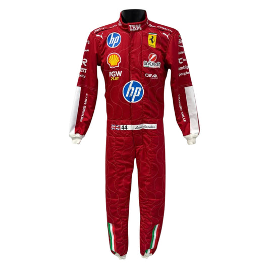 Lewis Hamilton 2025 Ferrari Monza GP F1 race suit replica featuring special Monza edition design and Ferrari team detailing