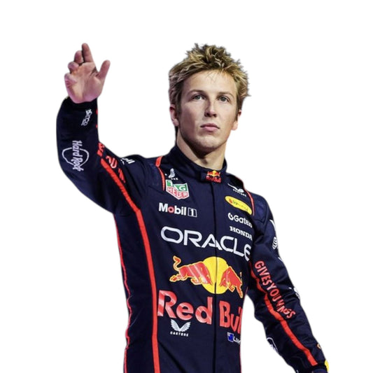 2025 Liam Lawson Red Bull F1 race suit replica authentic fan collectible with detailed Oracle Red Bull Racing design
