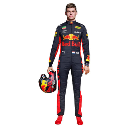 Max Verstappen 2018 Red Bull F1 race suit replica dark blue Aston Martin Red Bull Racing design with red and yellow accents and sponsor logos
