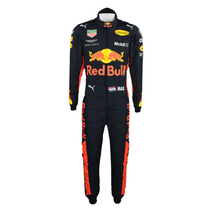 Max Verstappen 2018 Red Bull F1 race suit replica dark blue Aston Martin Red Bull Racing design with red and yellow accents and sponsor logos