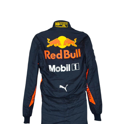 Max Verstappen 2018 Red Bull F1 race suit replica dark blue Aston Martin Red Bull Racing design with red and yellow accents and sponsor logos