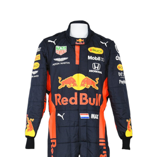 2020 Max Verstappen Red Bull F1 race suit replica authentic fan collectible with detailed Oracle Red Bull Racing design