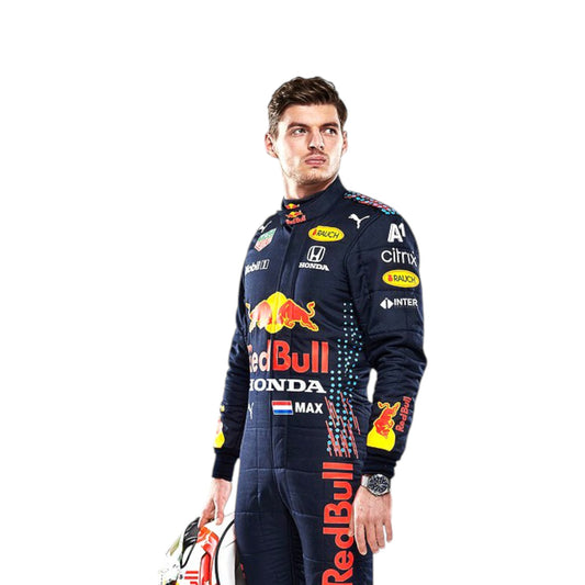 2021 Max Verstappen Red Bull F1 race suit replica authentic collectible with detailed design from his first title winning year