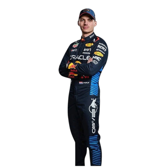 2024 Max Verstappen Red Bull F1 race suit replica authentic collectible with detailed design from his championship season