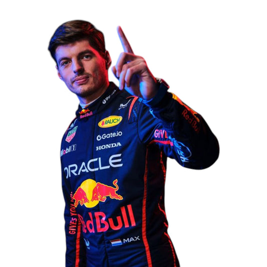 Max Verstappen 2025 Red Bull Racing F1 replica race suit featuring official team colors and sponsor logos
