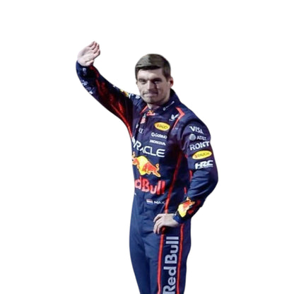 Max Verstappen 2025 Red Bull Racing F1 replica race suit featuring official team colors and sponsor logos