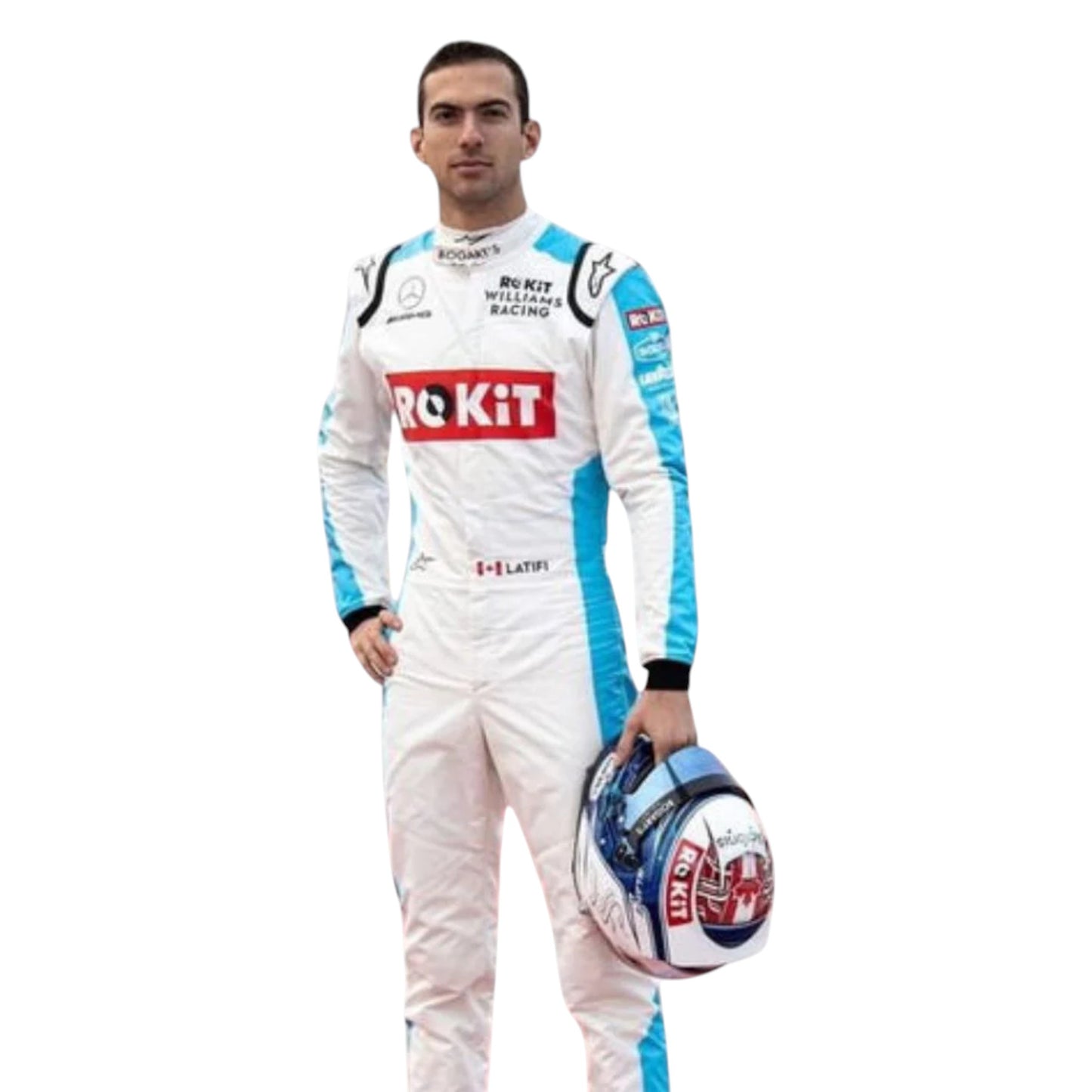Nicholas Latifi 2020 Williams F1 race suit replica in blue and white with team sponsor logos