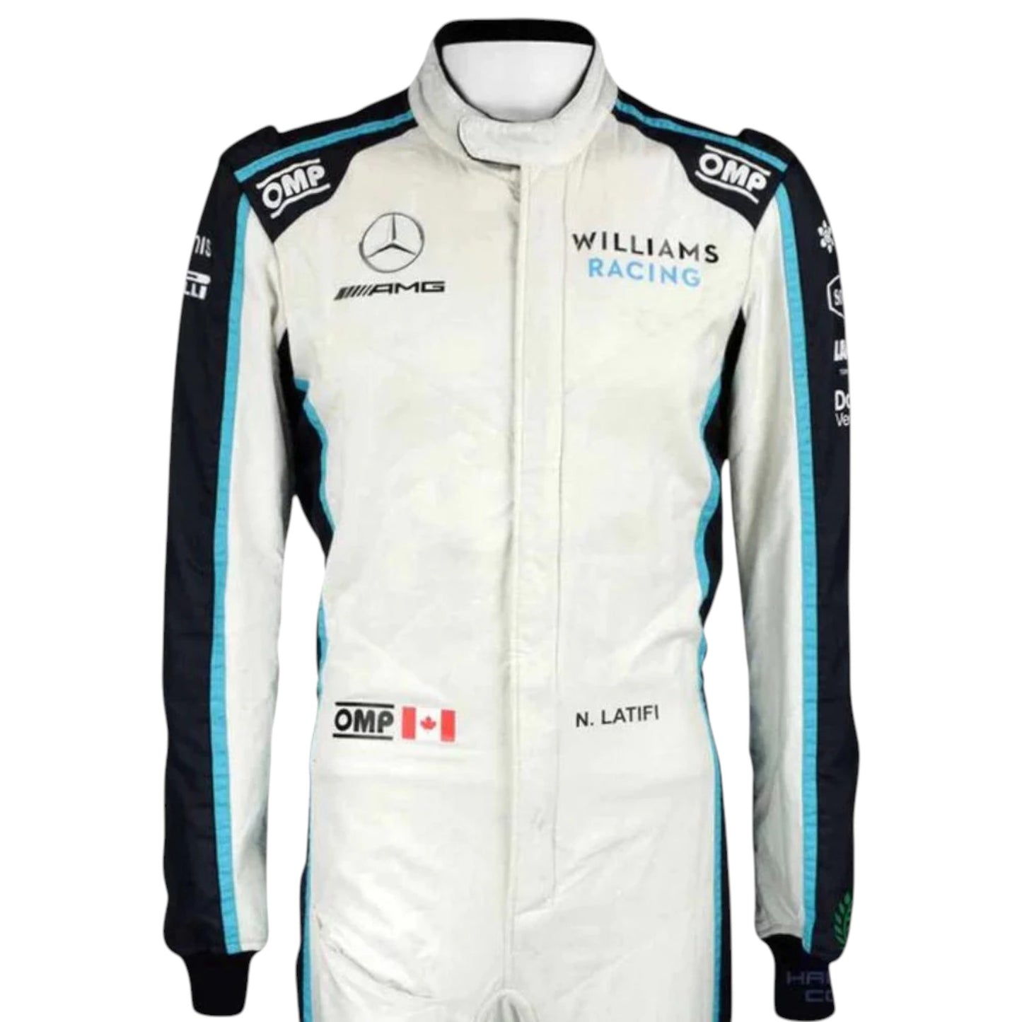 Nicholas Latifi 2021 Williams F1 race suit replica in blue and white with Sofina and Lavazza sponsor logos