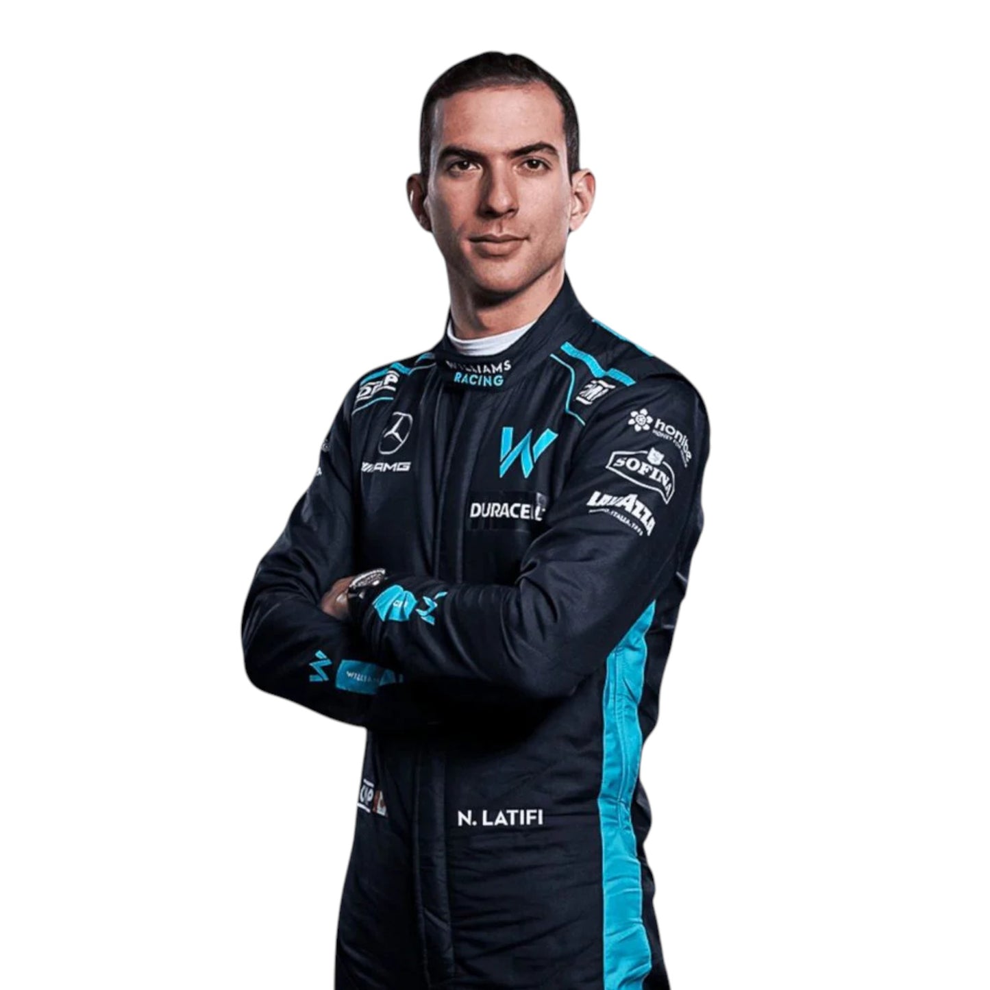 Nicholas Latifi 2022 Williams F1 race suit replica with blue gradient design and Lavazza sponsor logos