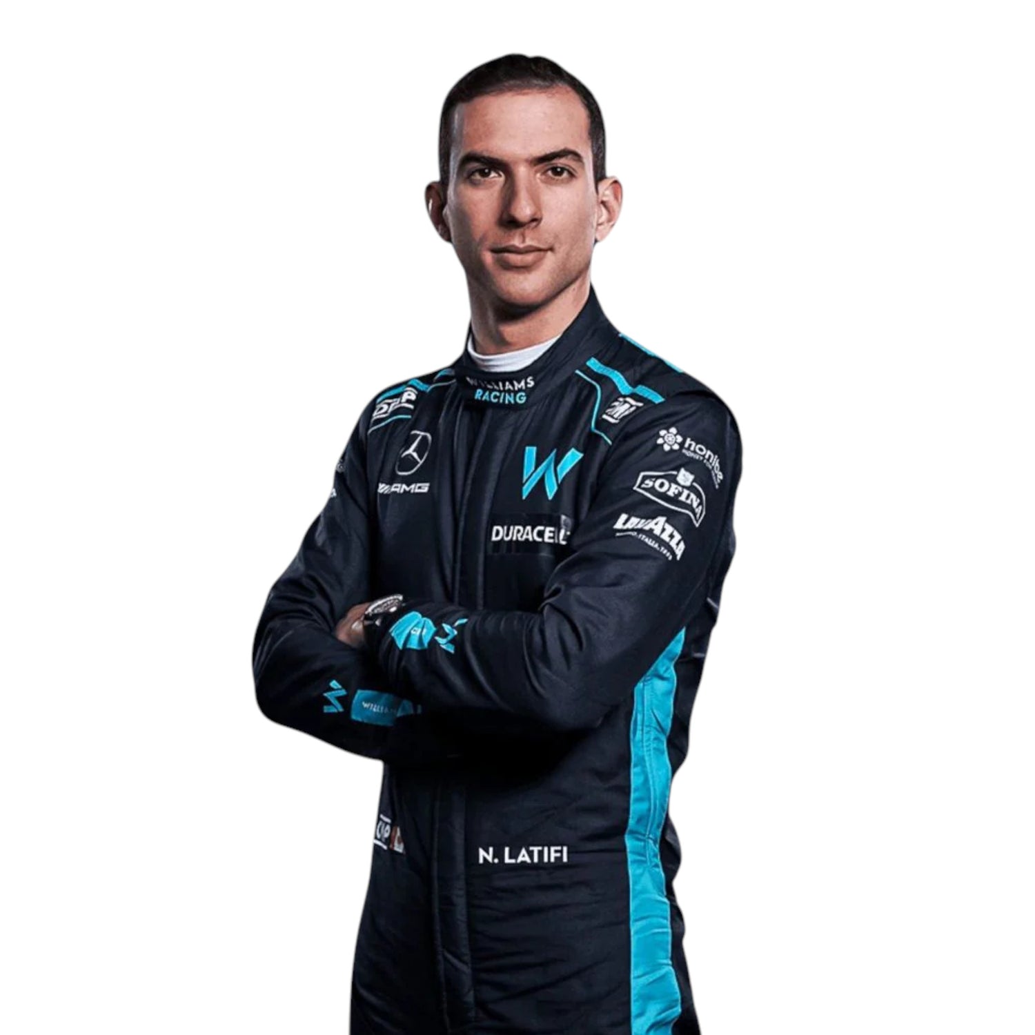 Nicholas Latifi 2022 Williams F1 race suit replica with blue gradient design and Lavazza sponsor logos