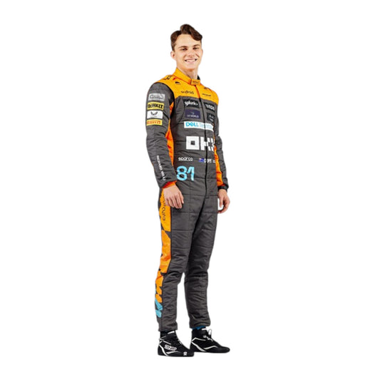2023 Oscar Piastri McLaren F1 race suit replica authentic fan collectible with detailed team branding and race season design