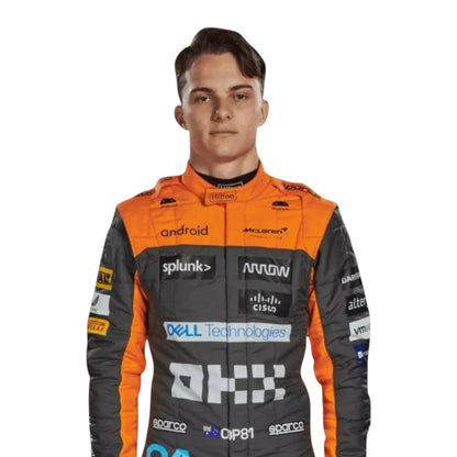 2023 Oscar Piastri McLaren F1 race suit replica authentic fan collectible with detailed team branding and race season design