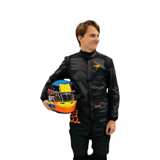 Oscar Piastri 2025 McLaren F1 race suit replica with official team branding details