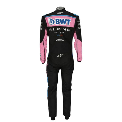 Pierre Gasly 2023 Alpine F1 race suit replica in blue and pink BWT design with sponsor logos