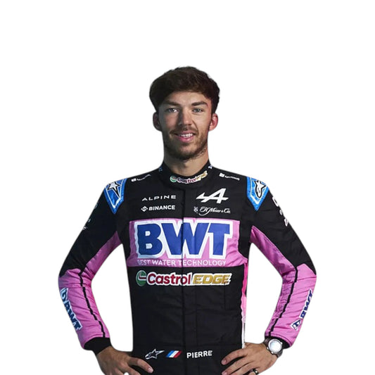 2024 Pierre Gasly Alpine F1 race suit replica detailed fan collectible featuring authentic BWT team design and logos