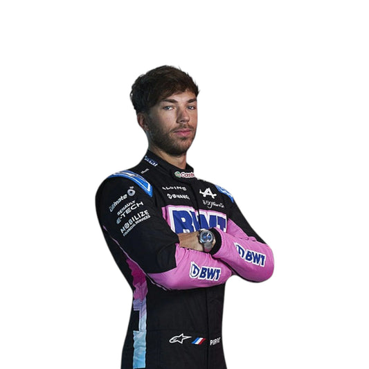 2024 Pierre Gasly Alpine F1 race suit replica detailed fan collectible featuring authentic BWT team design and logos