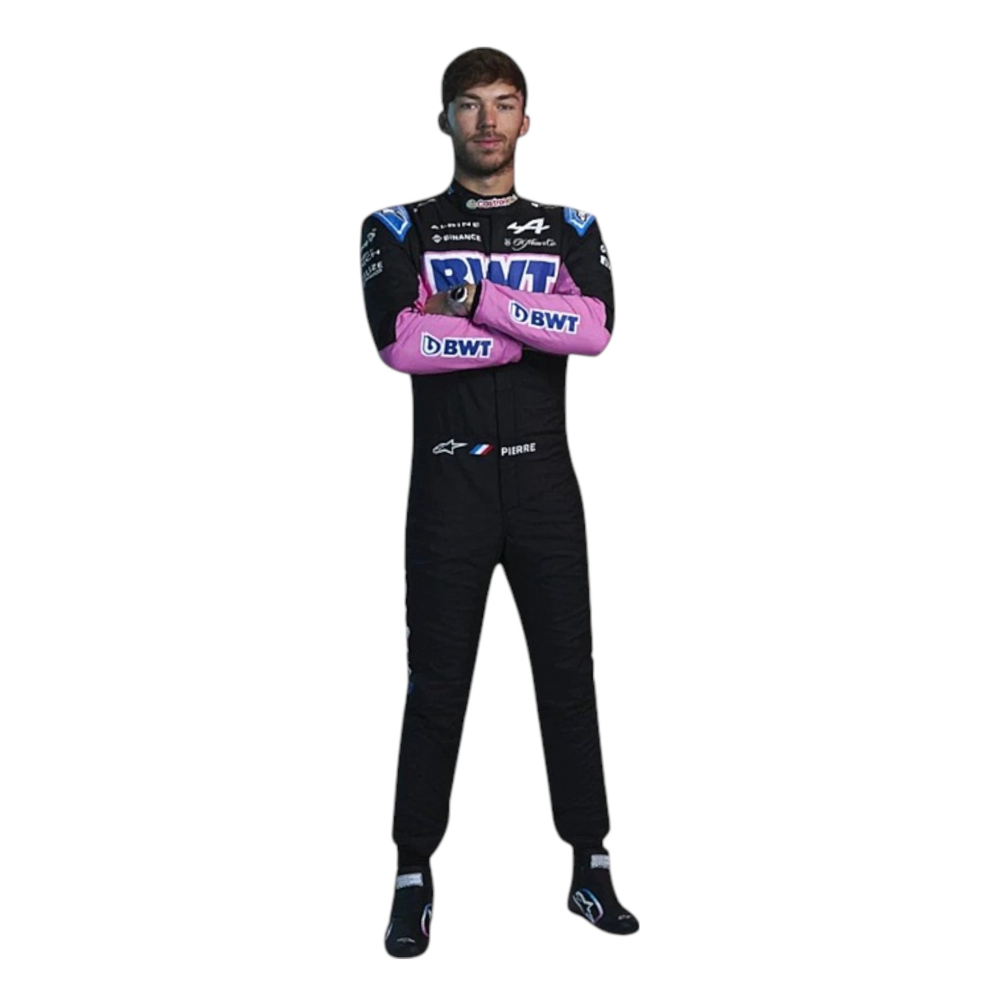 2024 Pierre Gasly Alpine F1 race suit replica detailed fan collectible featuring authentic BWT team design and logos