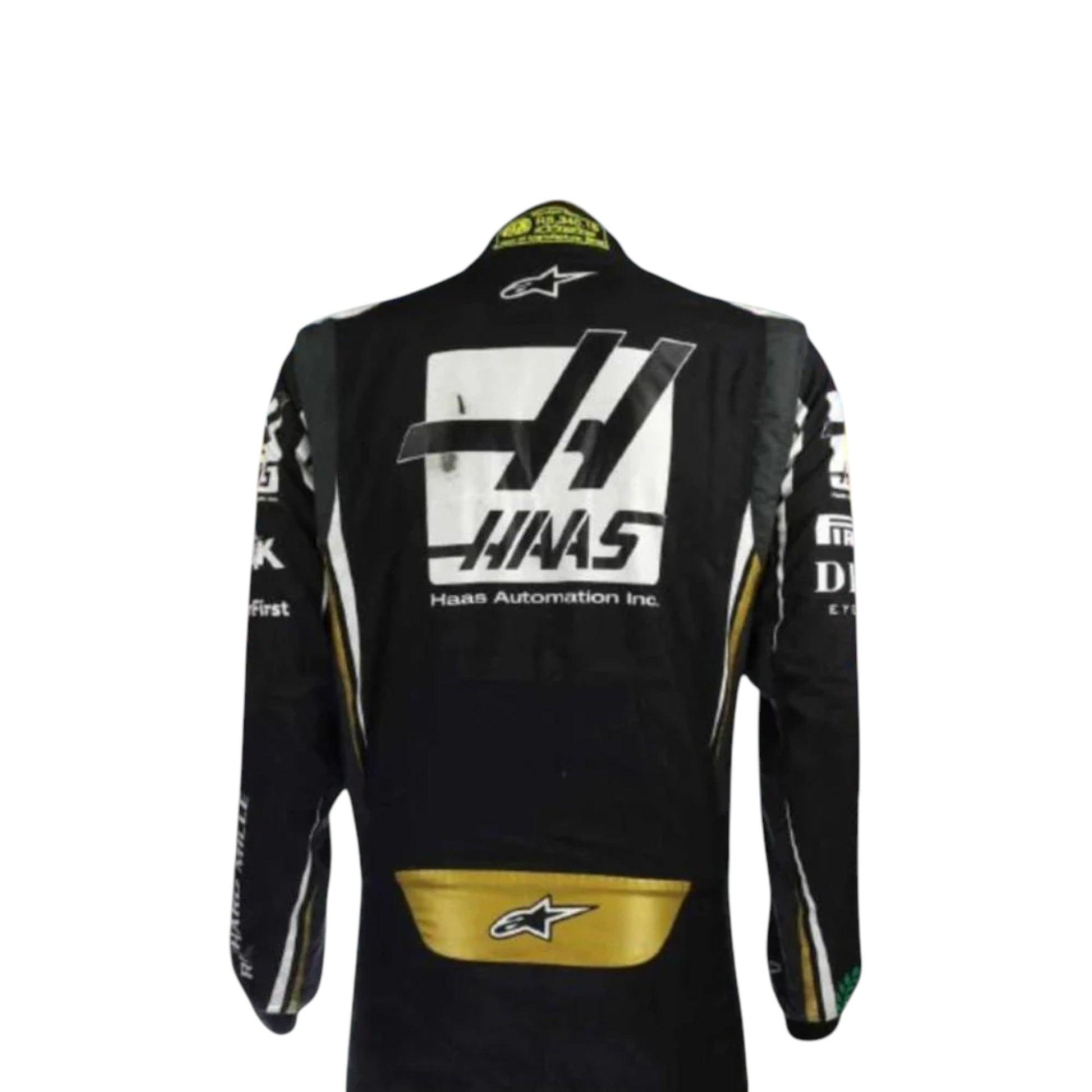 Romain Grosjean 2019 Haas F1 race suit replica with black and gold Rich Energy team design