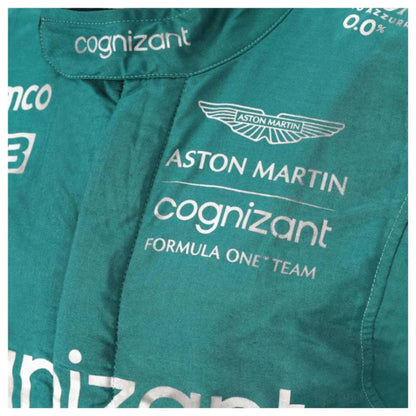 Sebastian Vettel 2022 Aston Martin F1 race suit replica in British racing green with detailed sponsor logos