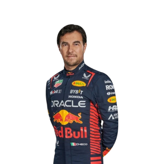 2023 Sergio Perez Red Bull F1 race suit replica authentic fan collectible with detailed Oracle Red Bull Racing design