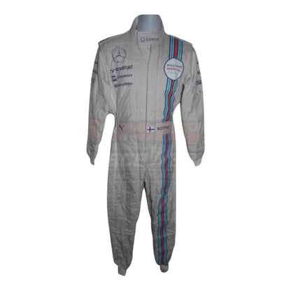 Valtteri Bottas 2014 Williams F1 race suit replica white suit with Martini Racing blue and red stripes and team sponsor logos