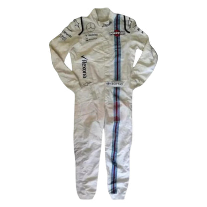 Valtteri Bottas 2016 Williams F1 race suit replica white suit with Martini Racing stripes and updated sponsor logos from the 2016 season