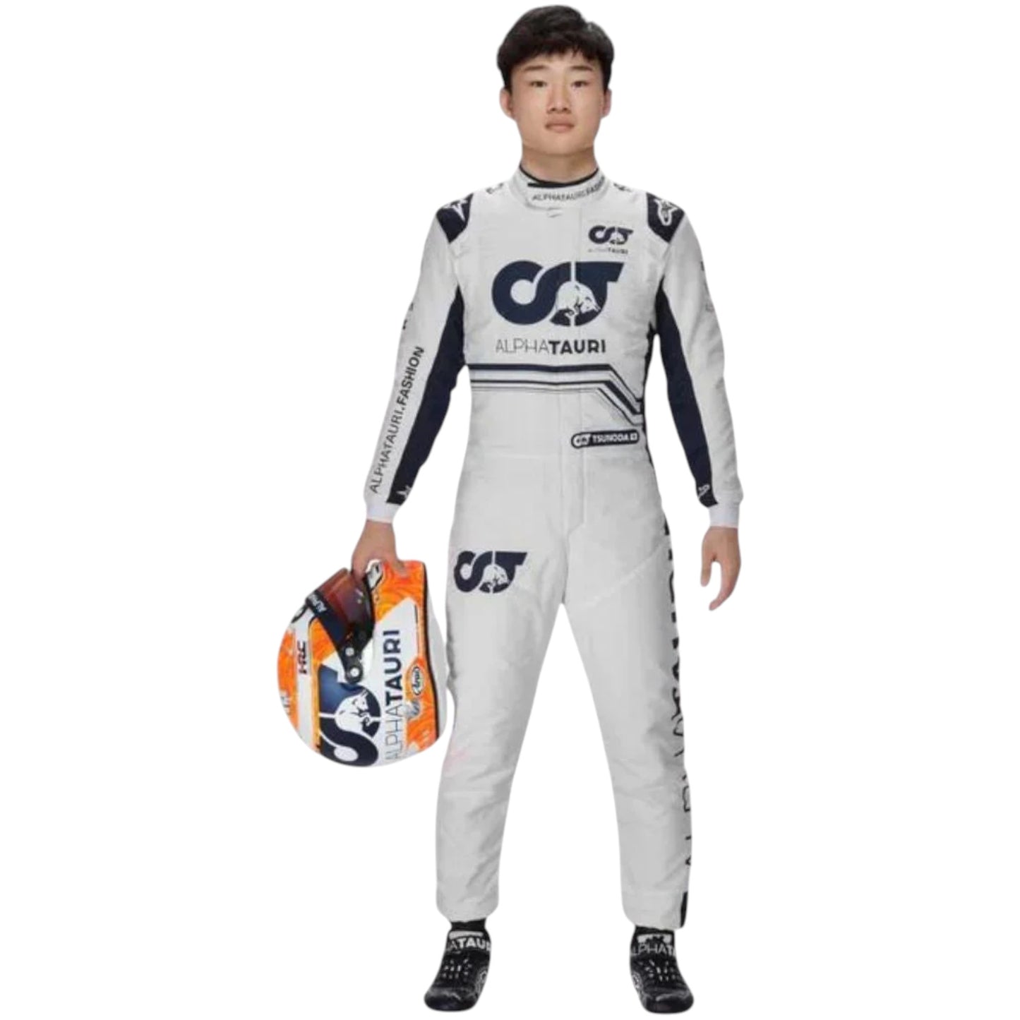 Yuki Tsunoda 2022 AlphaTauri F1 race suit replica with navy blue and white design featuring Red Bull and Honda branding