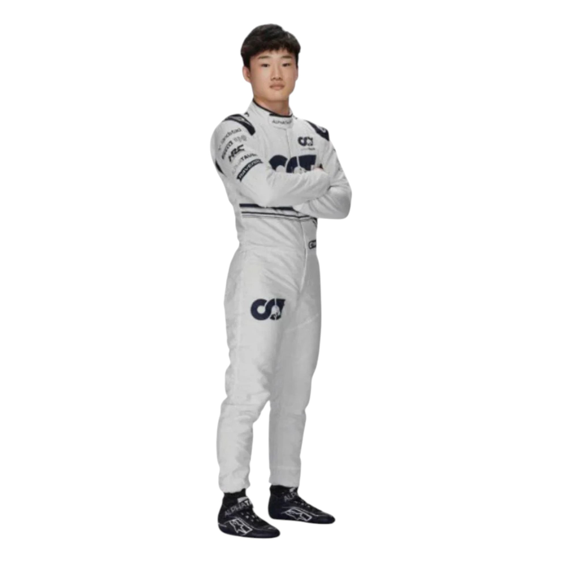 Yuki Tsunoda 2022 AlphaTauri F1 race suit replica with navy blue and white design featuring Red Bull and Honda branding