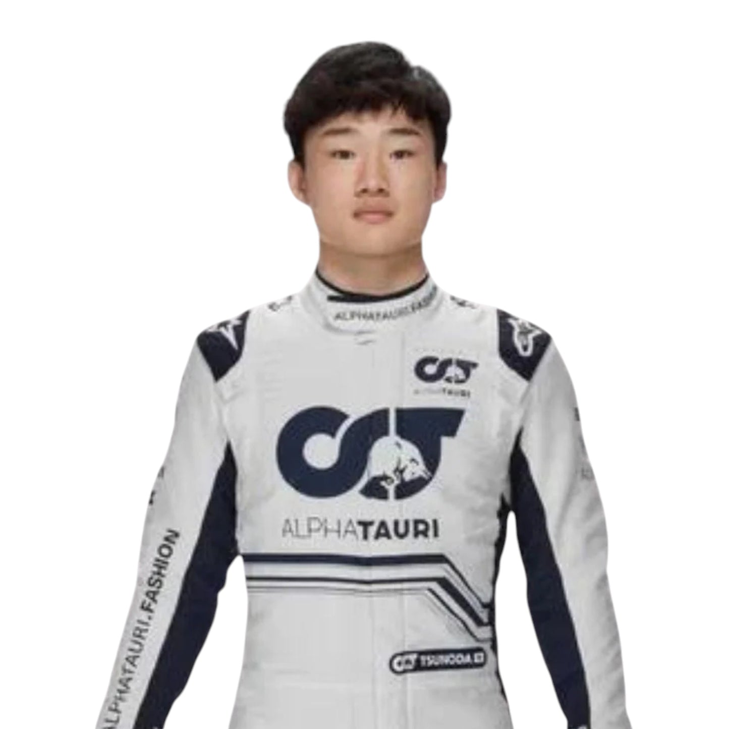 Yuki Tsunoda 2022 AlphaTauri F1 race suit replica with navy blue and white design featuring Red Bull and Honda branding