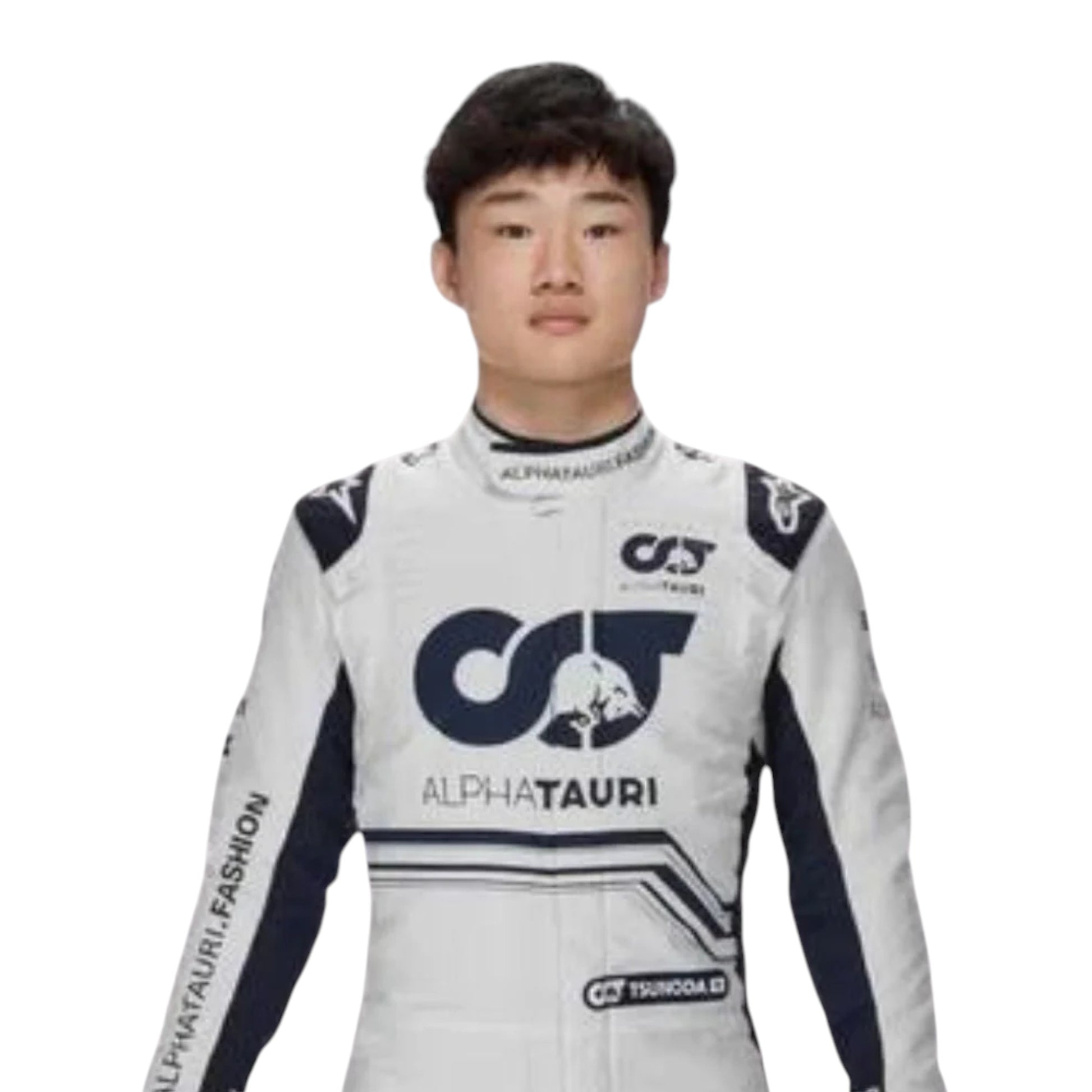Yuki Tsunoda 2022 AlphaTauri F1 race suit replica with navy blue and white design featuring Red Bull and Honda branding