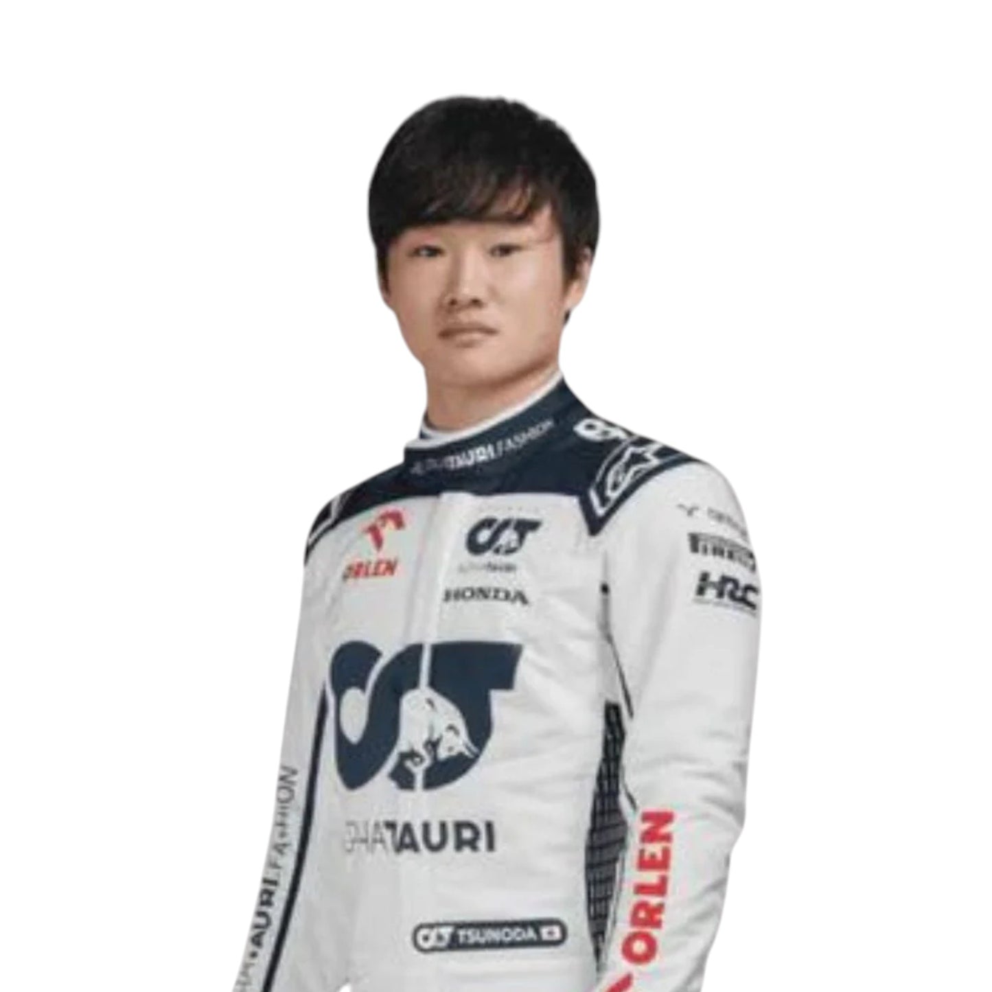 Yuki Tsunoda 2023 AlphaTauri F1 race suit replica with navy blue and white design featuring Red Bull and Honda branding