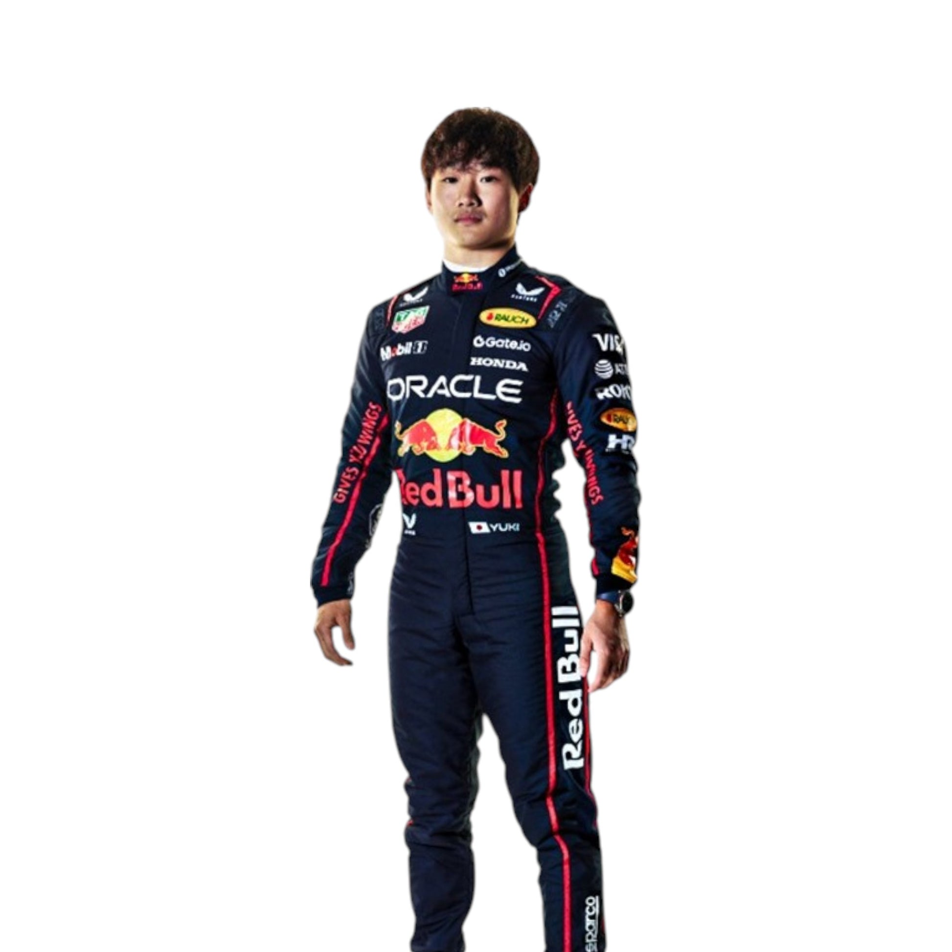 2025 Yuki Tsunoda Red Bull F1 race suit replica authentic fan collectible with detailed Oracle Red Bull Racing design