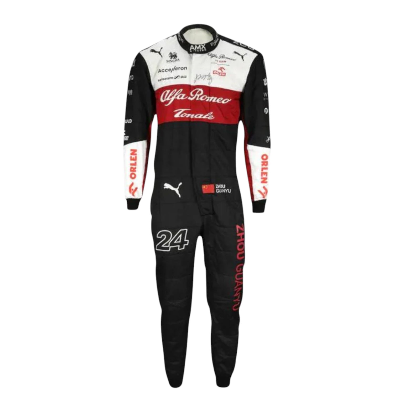 Zhou Guanyu 2022 Alfa Romeo F1 race suit replica with red and white Orlen team design
