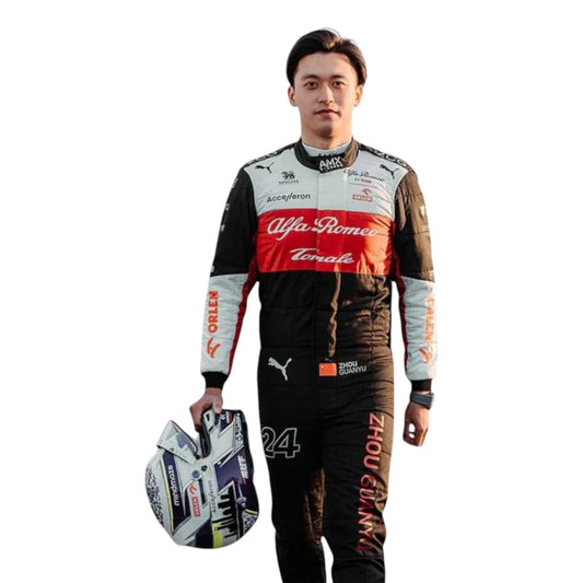 Zhou Guanyu 2022 Alfa Romeo F1 race suit replica with red and white Orlen team design