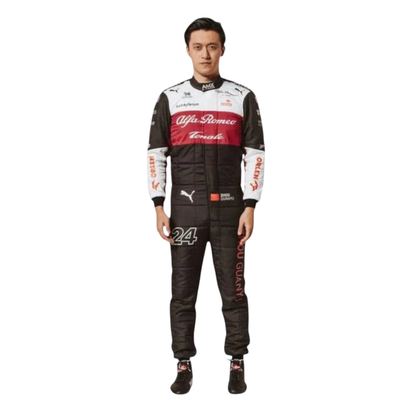 Zhou Guanyu 2022 Alfa Romeo F1 race suit replica with red and white Orlen team design